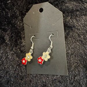 Floral Silver and Red Earrings